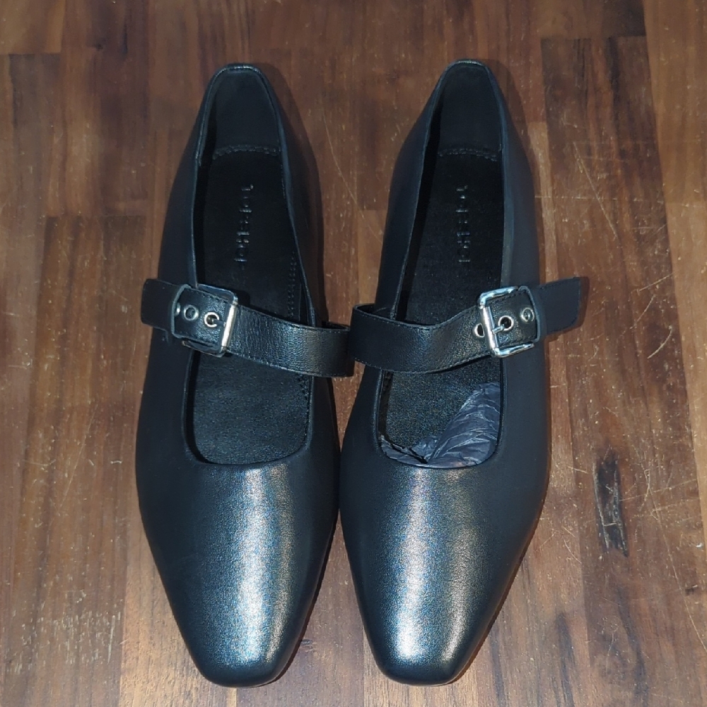 TOPSHOP GENUINE LEATHER Black Mary Jane Shoes